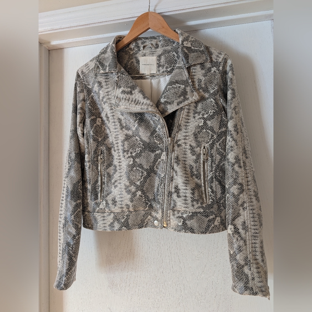 Thread & Supply Moto Jacket Snake Print Women Size Small Zip Vegan Leather